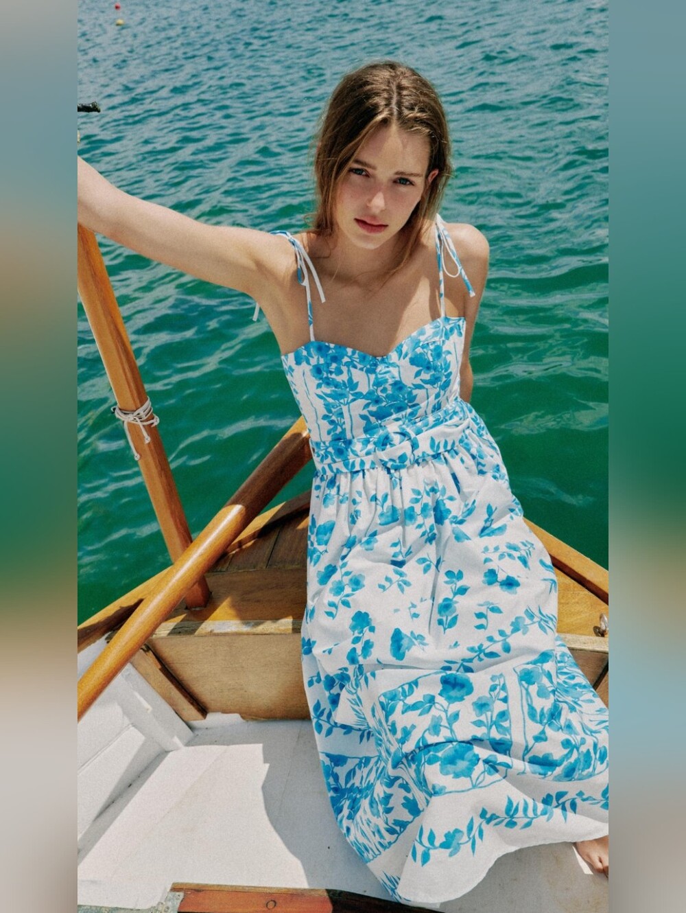 ZARA Blue Floral Tie-Shoulder Sundress